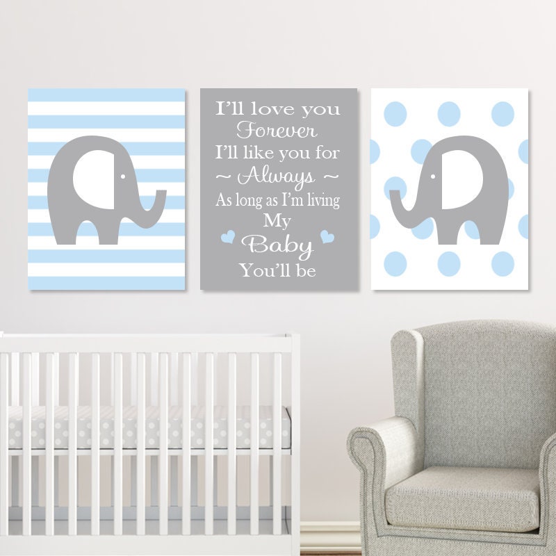 Elephant Nursery Wall Art Baby Boy Nursery Decor Elephant