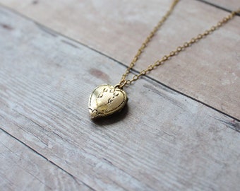 Vintage Heart Locket, Gold Heart Locket, 14k Gold Filled Chain, Baptism Locket,