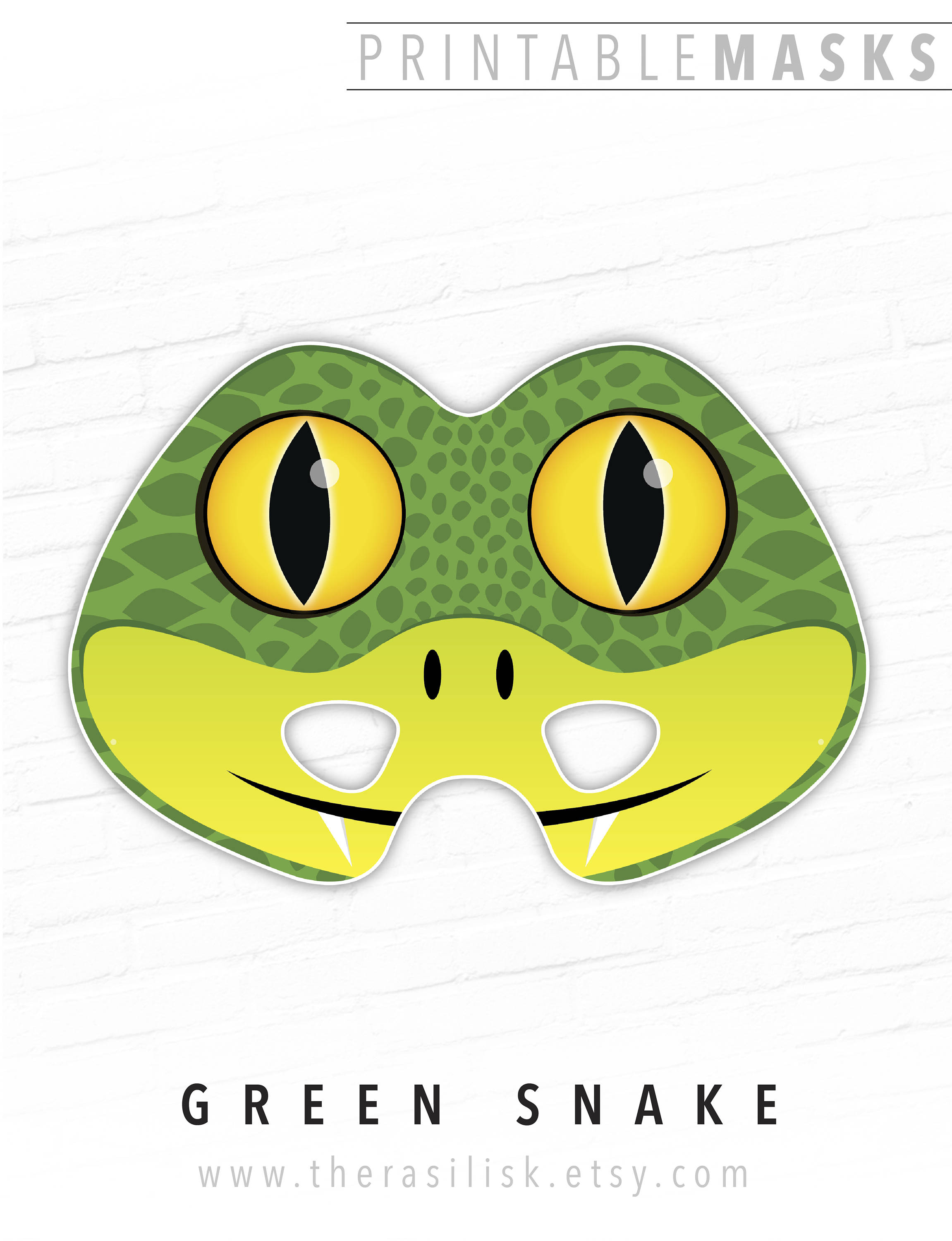Green Snake Printable Mask Animal Mask Halloween Mask Photo