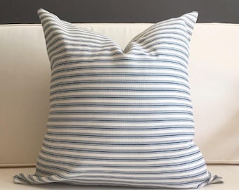 Navy and Cream Ticking Stripe Pillow, DINA