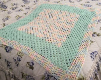 Multicolor center baby Afghan unique handmade