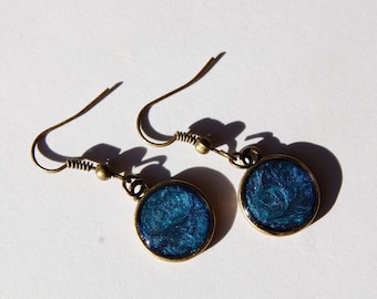 Blue Bronze Dangle Earrings // Bronze Earrings // Blue Earrings