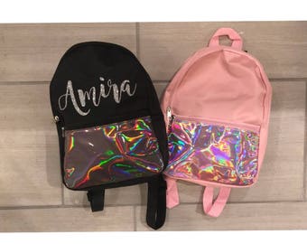 Personalized Mini Backpack / Mini holograph backpack / child backpack / toddler backpack / monogrammed backpack / holographic / custom bag