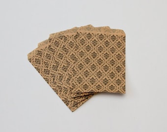 Kraft damask paper bags / flat notion bags / candy bags / merchandise bags / wedding favour bags / flat merchandise bag / flat paper bags