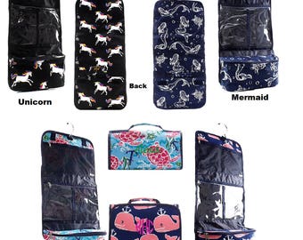 Personalized hanging cosmetic bag, makeup bag with monogram or name- perfect for travel, college students, Great Gifts
