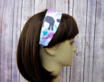 Reversible Headband - Headband for Women - Adult Headband - Womens Headband - Handmade Fabric Headband - Elephants on White