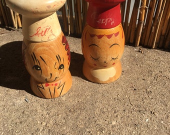 Vintage salt and pepper shakers wood chefs