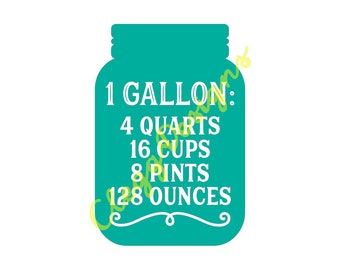 Kitchen SVG, Gallon Measurement Conversion Svg Sign PDF, Farmhouse Instant Download, JPEG, Silhouette V3, Printable Quote, Clipart Scrapbook