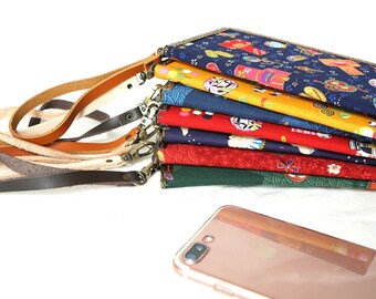 Japanese cotton cellphone frame pouch for Iphone 7 plus, Samsung Galaxy S8.