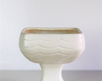 Vintage Off White Pedestal Urn Wave Embossed