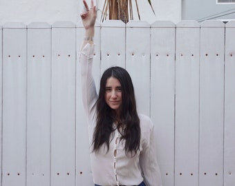 Vintage Semi Sheer White Silk Blouse