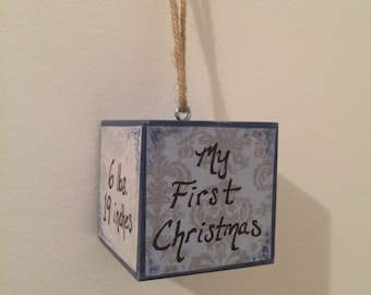 Baby Christmas ornament, Baby Block Ornament, Christmas tree ornament