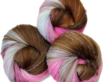 Chocoholic -- classic batts -- (4 oz.) organic polwarth, silk, bamboo, sari silk, sparkle.