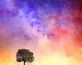 Tree of Life Original Watercolor Brush Illustration Painting
