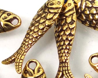 BULK 50 Antique Gold Pewter Fish Bead Charms 24x7mm (p325)