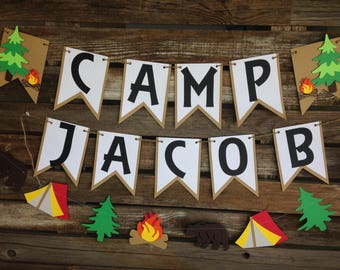 Camping Party Banner - Backyard Camp Out, Camp Banner, Summer Party, First Birthday, Photo Prop