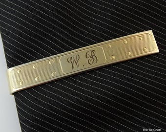 Vintage Tie Bar Clip Letters WB Initials Monogram Engraved