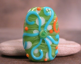 Lampwork Art Glass Focal Bead, Lampwork Starfish, Lime Green, Turquoise and Orange, Divine Spark Designs, SRA