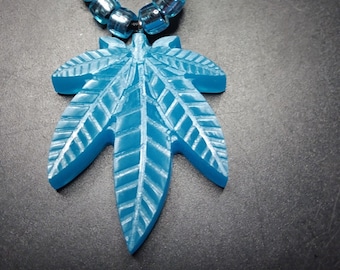 Blue Glow in the Dark Pot Leaf Necklace
