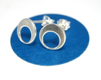 Eclipse Earrings Modern Silver Studs- Mod Circle Earrings, Unique Silver Stud Earrings, Ready to Ship