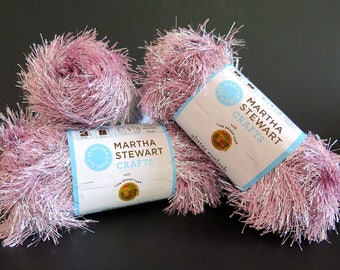 Pink Glitter Eyelash Yarn Martha Stewart Crafts Kunzite 3 Skeins Lion Brand Craft Supplies