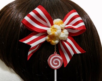Striped Carnival Popcorn and Lollipop Hair Clip and Pin