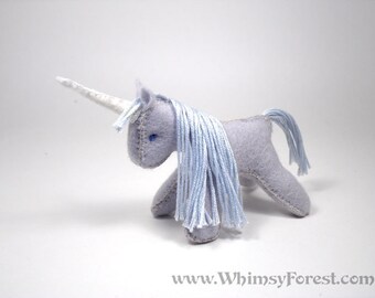 Miniature Silver Grey Felt Toy Unicorn