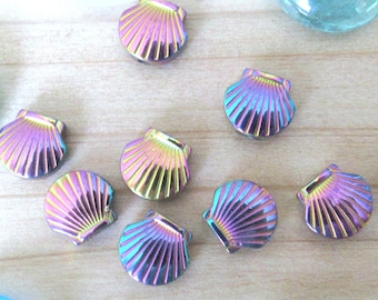 Hematite Seashell beads charms, set of 8, purple ocean beads, focal beads, spacers beads, summer beads, sea life beads, shell beads, sea