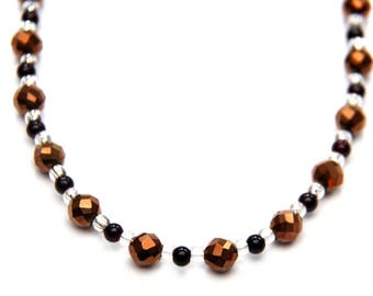 Bronze Iris & Red Glass Necklace, Jewelry for Women