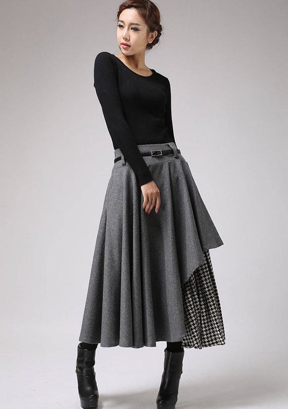 grey wool skirt houndstooth skirt winter fashion winter