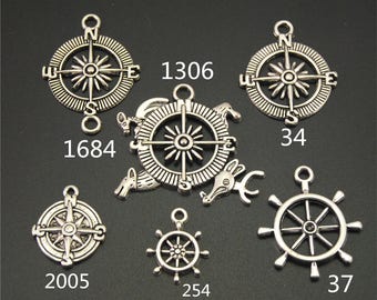 20PCS, Compass Charm, Rudder Charms, Antique Silver, Vintage Charms, Jewelry Accessories, Craft Supplies