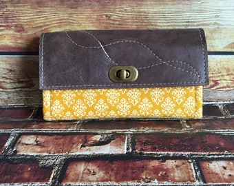 MADE TO ORDER Mom Wallet in Mustard w/ Genuine Leather Flap