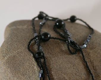 Onyx and Charcoal Long Necklace