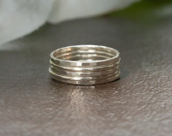 Silver Stacking Rings - Sterling Silver Ring Set - Silver Hammered Rings - Stacking Ring Set - Stacking Rings Sterling Silver - Womens Gift