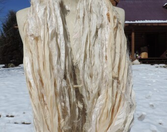 Beautiful Silky Shiny Pale And Medium Cream White Sari Ribbon Yarn 100 Gram Skein 75 To 80 Yards Mr T In The Snow