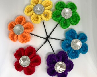 rainbow kanzashi flower hairpin set