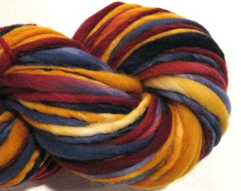 Bulky Handspun Yarn Varsity 95 yards hand dyed merino wool navy blue yarn gold yarn waldorf doll hair knitting supplies crochet supplies