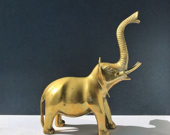 Large Brass Elephant Figurine - Safari Animal Detailed Brass Statue / Brass Decor / Brass Animals / Bookshelf Brass