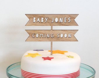 Personalised baby shower cake topper, wooden cake topper, baby shower cake topper, baby shower cake topper, rustic cake decoration