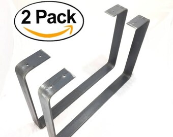 2 Pack Square Rustic Reclaimed Metal Coffee Table bench Legs, Steel Rectangle forged Brackets, Modern bracket Storage Strap Angle seat iron