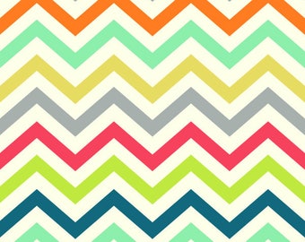 Chevron Fabric - Birch Organic Cotton Fabric - Just for fun Poplin - Skinny Chev Multi - Zig Zag Print - rainbow fabric
