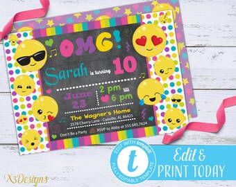 Emoji Invitation Instant Download, Emoji Birthday Invitation, Emoji Party Invite Printable, Digital Editable Template