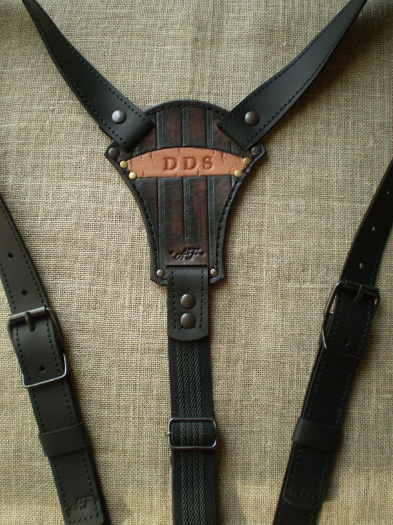 Leather suspenders Black Personalized leather suspenders