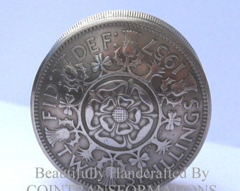 British Vintage 2/- Florin Two Shilling Coin Pill Box / Snuff Box / Stash Box / Keepsake Handcrafted In Trench Art Style