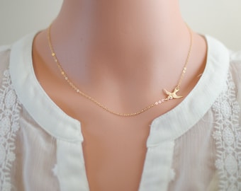 Silver or Gold Minimalist Necklace - Bird Jewelry - All 14k Gold Filled or Sterling Silver