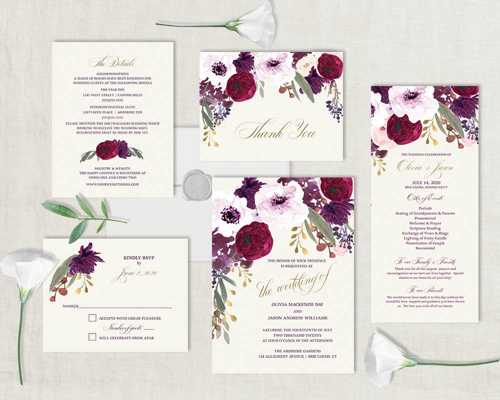 Boho Chic Wedding Invitation Printable Set Bohemian Wedding