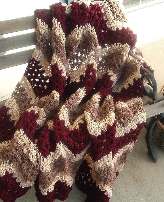 Download Hand Crocheted Decorative Afghan Lacy Ripple in Burgundy