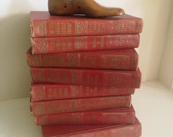 Vintage Red Shabby Books, The New Human Interest Library Set