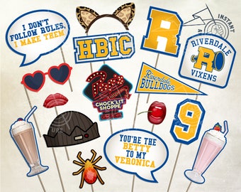 Riverdale INSPIRED Photo Booth Props -Digital Download- Printable Party Decoration High School Jughead Betty Veronica Archie Cheryl Birthday