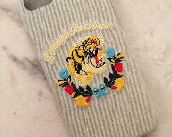 Luxury Custom Embroidered Tiger iPhone Case Blue